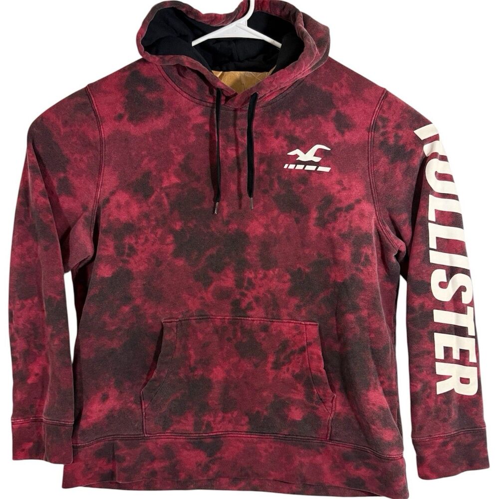 Hollister Sweatshirt Mens XL Red Black Tie Dye Hoodie Pullover Logo Graphic Y2K